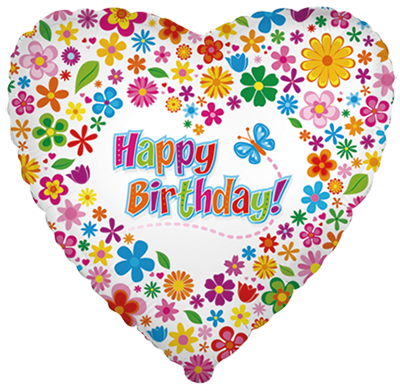 Folienballon Heart Springtime Happy Birthday